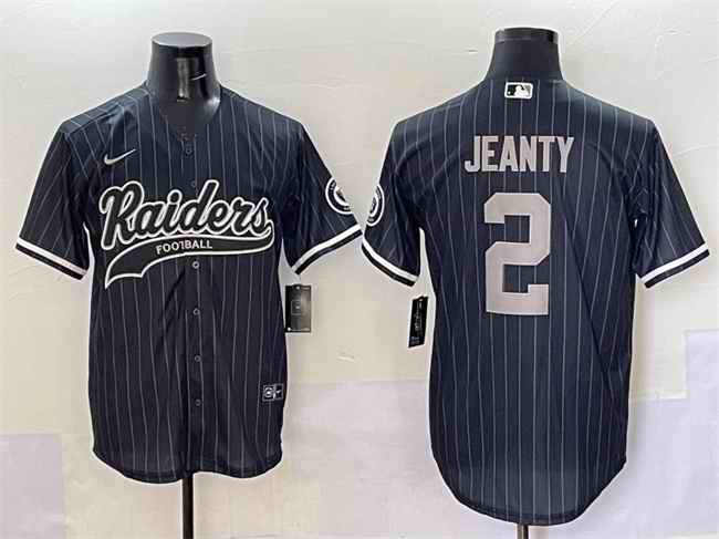 Men's Las Vegas Raiders #2 Ashton Jeanty Black Cool Base Stitched Baseball Jersey